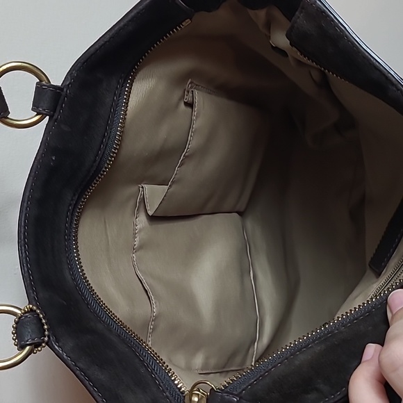 Coach Brown Suede Leather Gallery Tote Vintage Handbag Beaded Trim Accents EUC - Picture 10 of 12